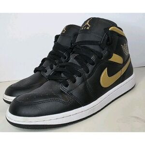 Air Jordan 1 Mid Black Metallic Gold Mens Size 8